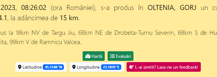 Cutremur de 4,1 în Gorj