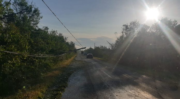 FOTO, VIDEO| Stâlp de electricitate doborât, pe DN 67