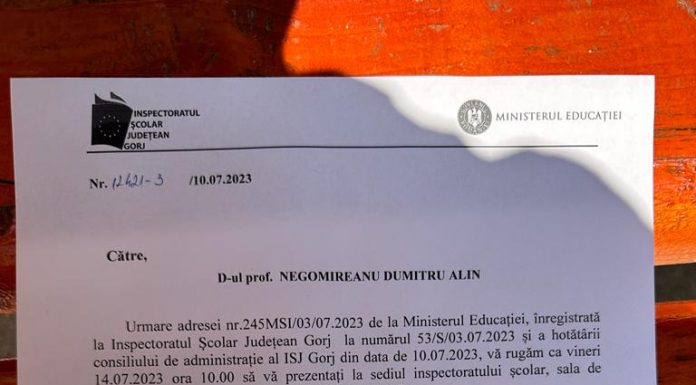 Cazul Negomireanu: ISJ Gorj reia etapa de pretransfer