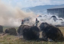 FOTO|VIDEO, Lelești: Baloți de paie cuprinși de flăcări