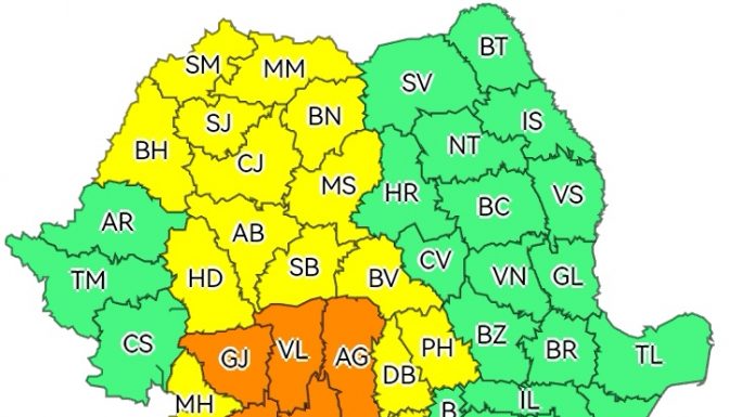 Gorjul, sub cod portocaliu de averse, vijelii și grindină