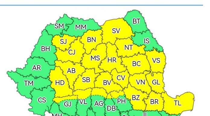 ANM: Cod galben pentru nordul județului Gorj