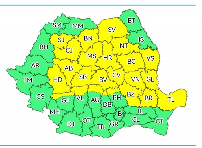 ANM: Cod galben pentru nordul județului Gorj