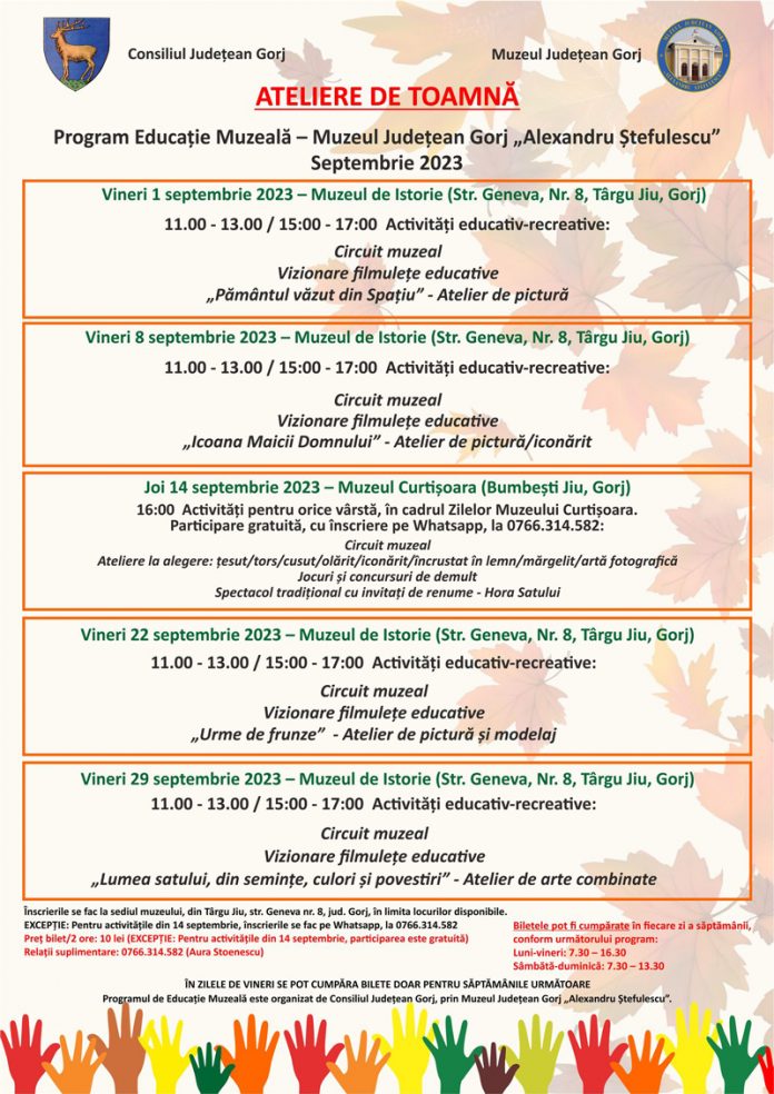 Mâine debutează Atelierele de Toamnă, la Muzeul Județean Gorj
