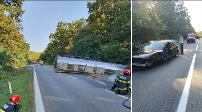 Pericol de explozie, după un accident, pe Dealul Negru