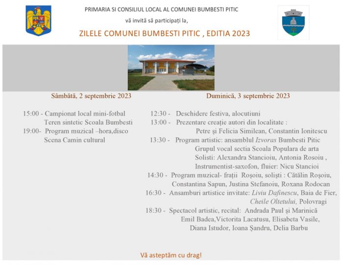 Mâncare gratuită, timp de 3 ore, la Zilele Comunei Bumbești-Pițic