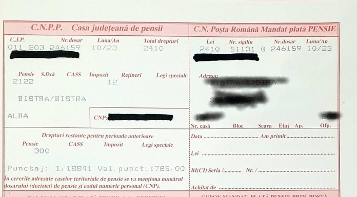 S-au tipărit cupoanele de pensii cu ajutoare pentru pensionarii cu venituri sub 3.000 de lei