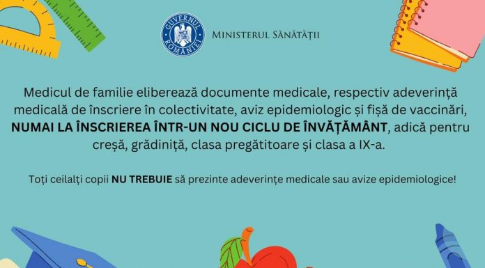 Precizări de la Ministerul Sănătății privind avizele medicale ale elevilor și preșcolarilor