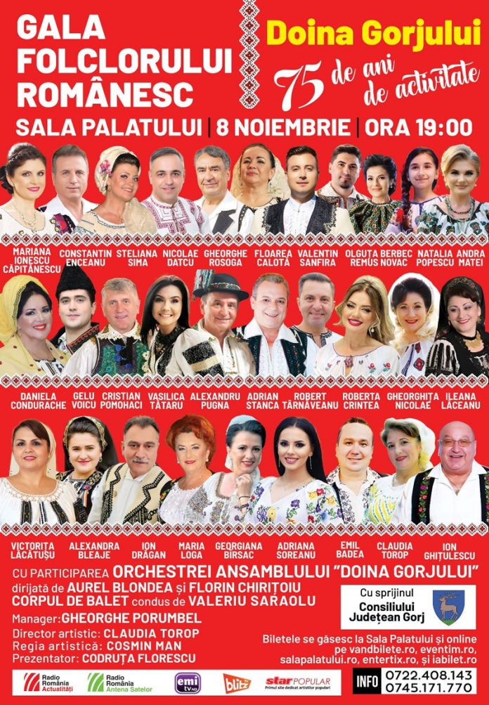 75 de ani de activitate: Doina Gorjului, la ceas aniversar, alături de zeci de artiști de folclor din țară