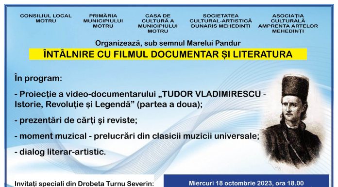 O serie de evenimente culturale, diseară, la Motru