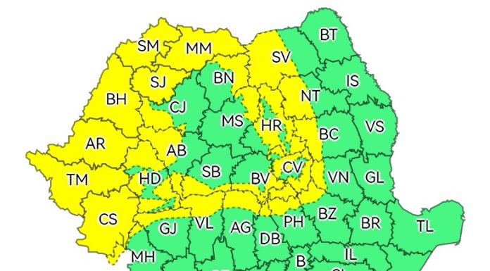 Cod galben de vânt și ploi până diseară