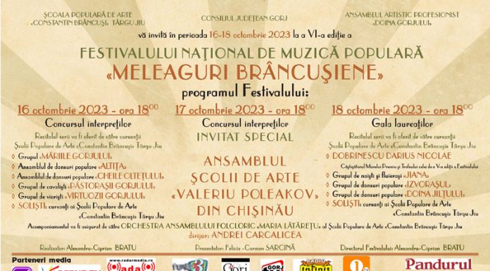 22 de concurenți din 11 județe ale țării participă la Festivalul „Meleaguri Brâncușiene”, de la Târgu-Jiu