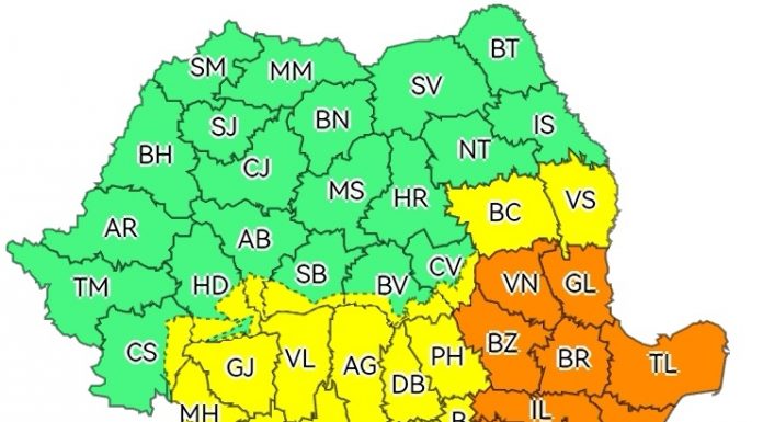 Un nou cod galben de vânt și precipitații, în județul Gorj
