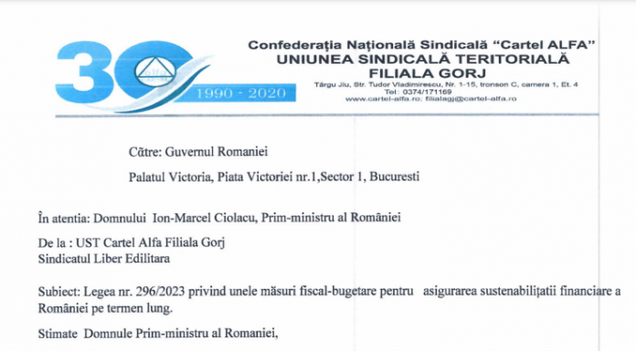 Sindicatul Cartel Alfa cere o întâlnire cu guvernul pentru situația de la Edilitara