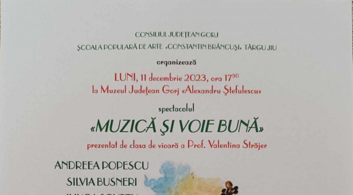 Spectacol de vioară, astăzi, la Muzeul Județean Gorj