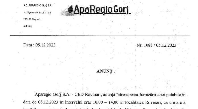 Se ia apa la Rovinari!