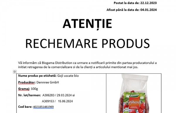 Produs infestat cu Salmonella, retras de la raft