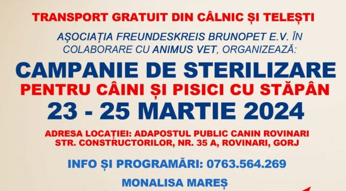 Campanie de sterilizare la Rovinari, Câlnic și Telești