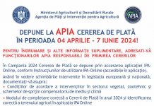 APIA: Joi se dă startul campaniei de primire a cererilor de plată pentru anul 2024