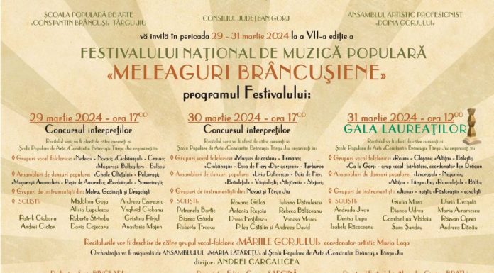 Concurenți din 14 județe la Festivalul ”Meleaguri Brâncușiene”