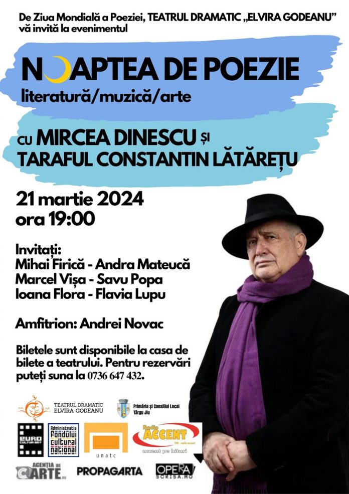 „Noaptea de poezie”, la teatrul din Târgu Jiu. Invitat: Mircea Dinescu
