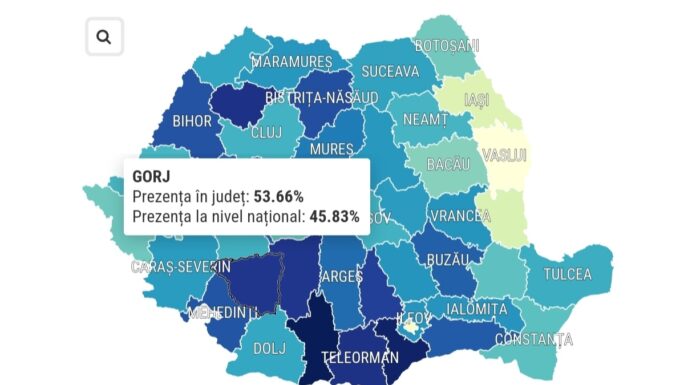 53,66% – prezența la vot în Gorj, la ora 20:00