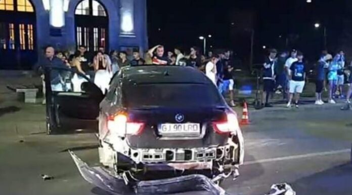FOTO: BMW furat de la Bălești. Hoțul a provocat un grav accident în această noapte la Severin