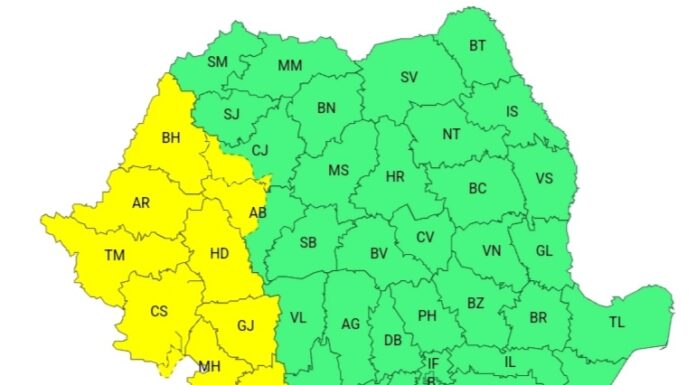 Cod galben de ploi și vijelii, valabil pentru județul Gorj