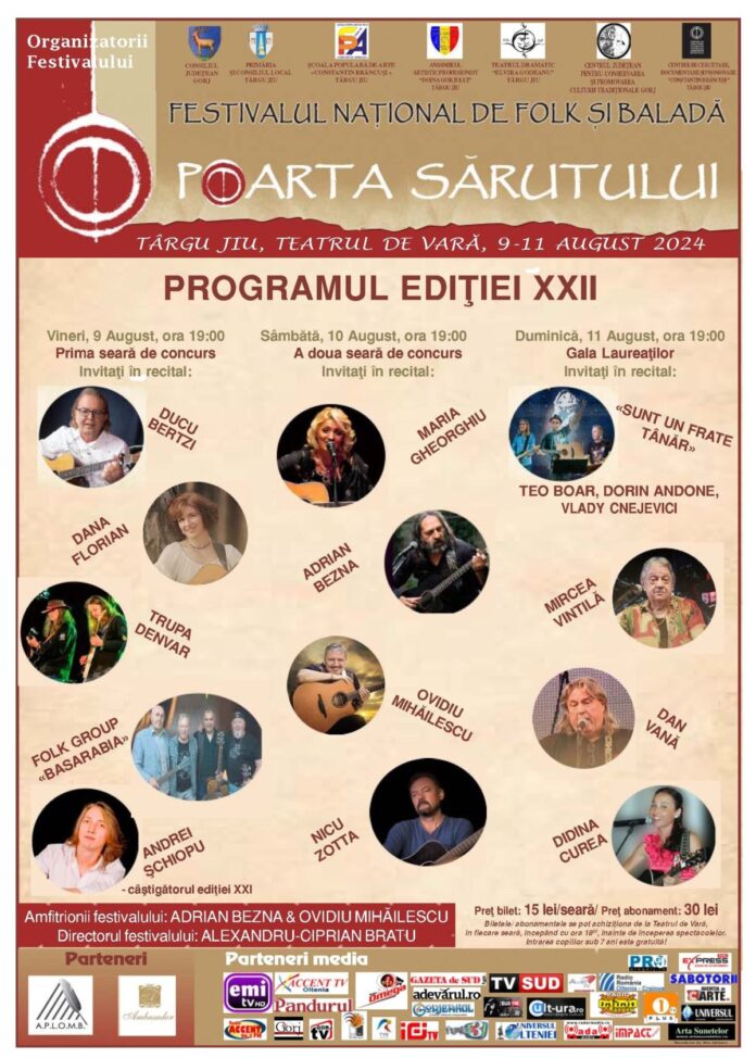 Începe Festivalul ”Poarta Sărutului” de la Târgu Jiu. Ce premii sunt puse la bătaie
