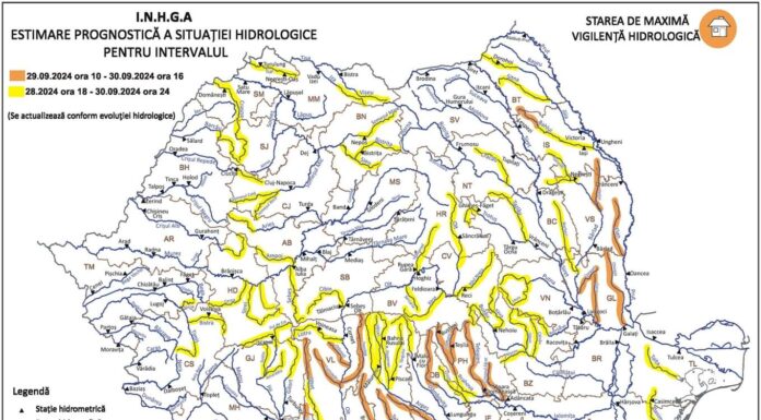 Risc de viituri pe râuri din mai multe județe, până luni