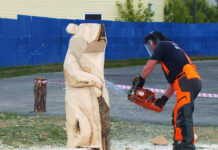 Noi sculpturi cu drujba la o pensiune din apropiere de Polovragi!