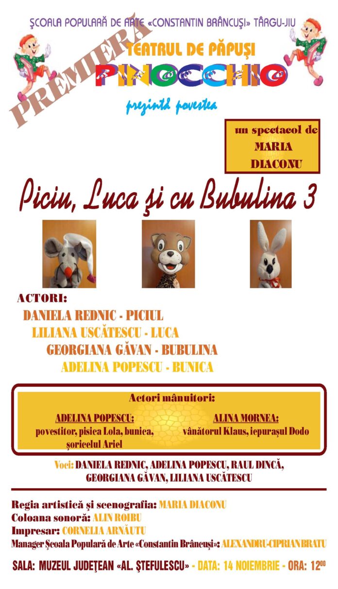 Joi, premiera unui spectacol pentru copii, la Târgu Jiu