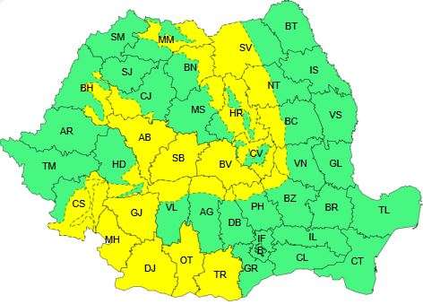 Județul Gorj, sub cod galben de vânt