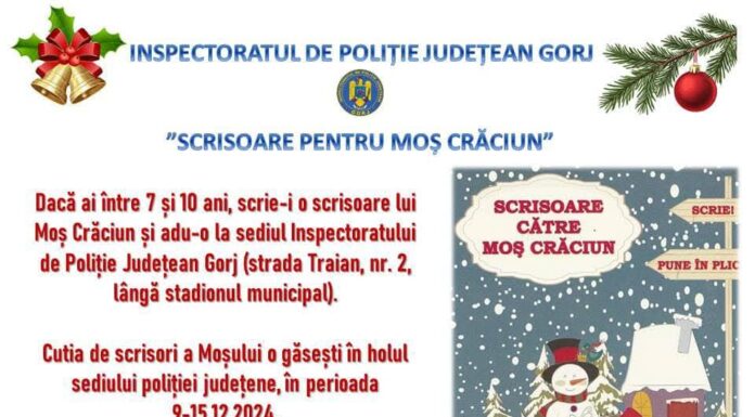 Concurs de scrisori pentru Moș Crăciun, lansat de IPJ Gorj