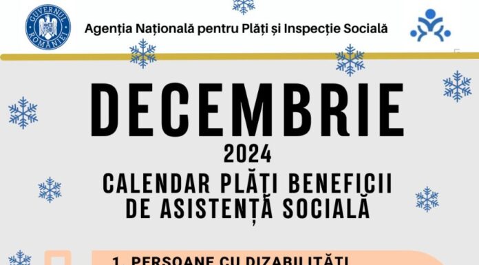 AJPIS: Calendarul plăților pe decembrie al beneficiilor de asistență socială