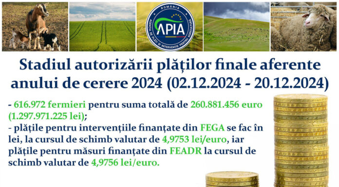 APIA: Stadiul autorizării plăților finale aferente anului de cerere 2024