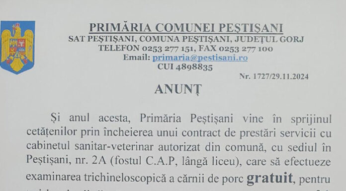 Peștișani: Examene trichineloscopice gratuite