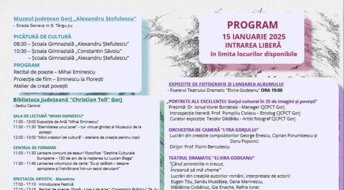 Omagiu marelui poet Mihai Eminescu, la Târgu Jiu