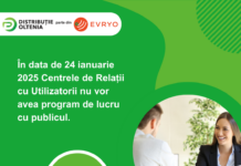 Centrele de Relaţii cu Clienţii Distribuţie Oltenia nu vor lucra pe 24 ianuarie