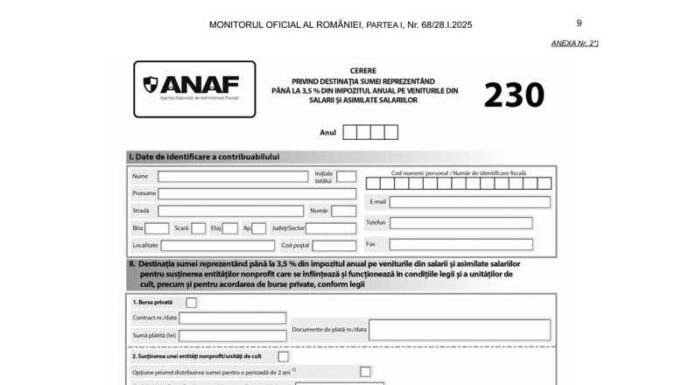 Formularul ANAF 230 și procedura, publicate în Monitorul Oficial