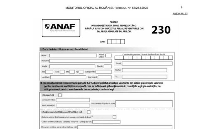 Formularul ANAF 230 și procedura, publicate în Monitorul Oficial