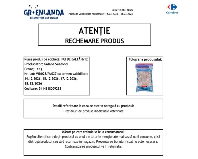 Produs alimentar, retras de la vânzare din Carrefour și Metro