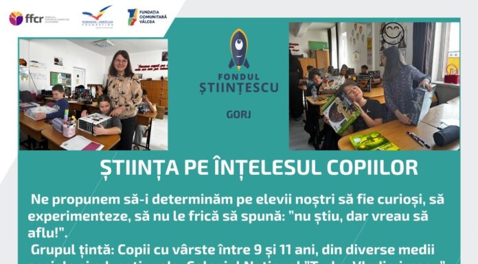 „Știința pe înțelesul copiilor”. Proiect din Gorj, finanțat de Fondul Științescu