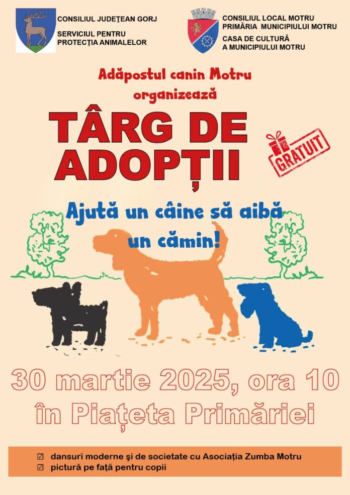 Târg de adopții pentru iubitorii de animale, la Motru