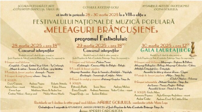 „Meleaguri Brâncușiene”: Trei zile de muzică populară de excepție la Târgu Jiu