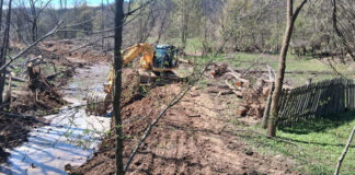 Decolmatare a unui pârâu din Cărbunești. Lucrări de ecologizare pe Jiu