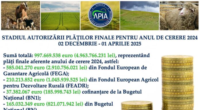 APIA: Stadiul autorizării plăților finale