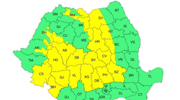 Cod galben de ploi torențiale, în Gorj