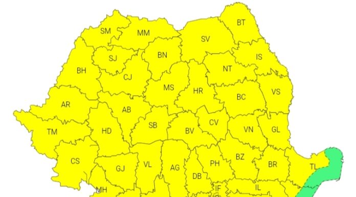 Cod galben de ploi torențiale și vijelii