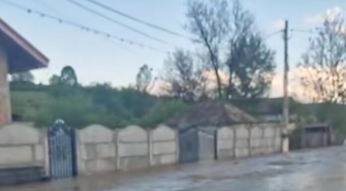 Case și curţi inundate la Alimpești, în urma ploii torenţiale